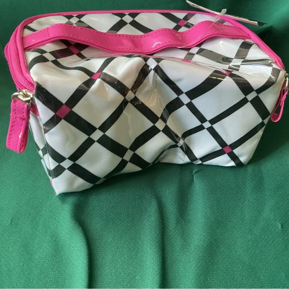 Modella Pink and Black Plaid Cosmetic Bag